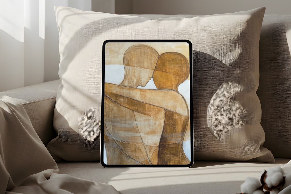 Minimalist Human Harmony iPad Wallpaper in soft earthy tones