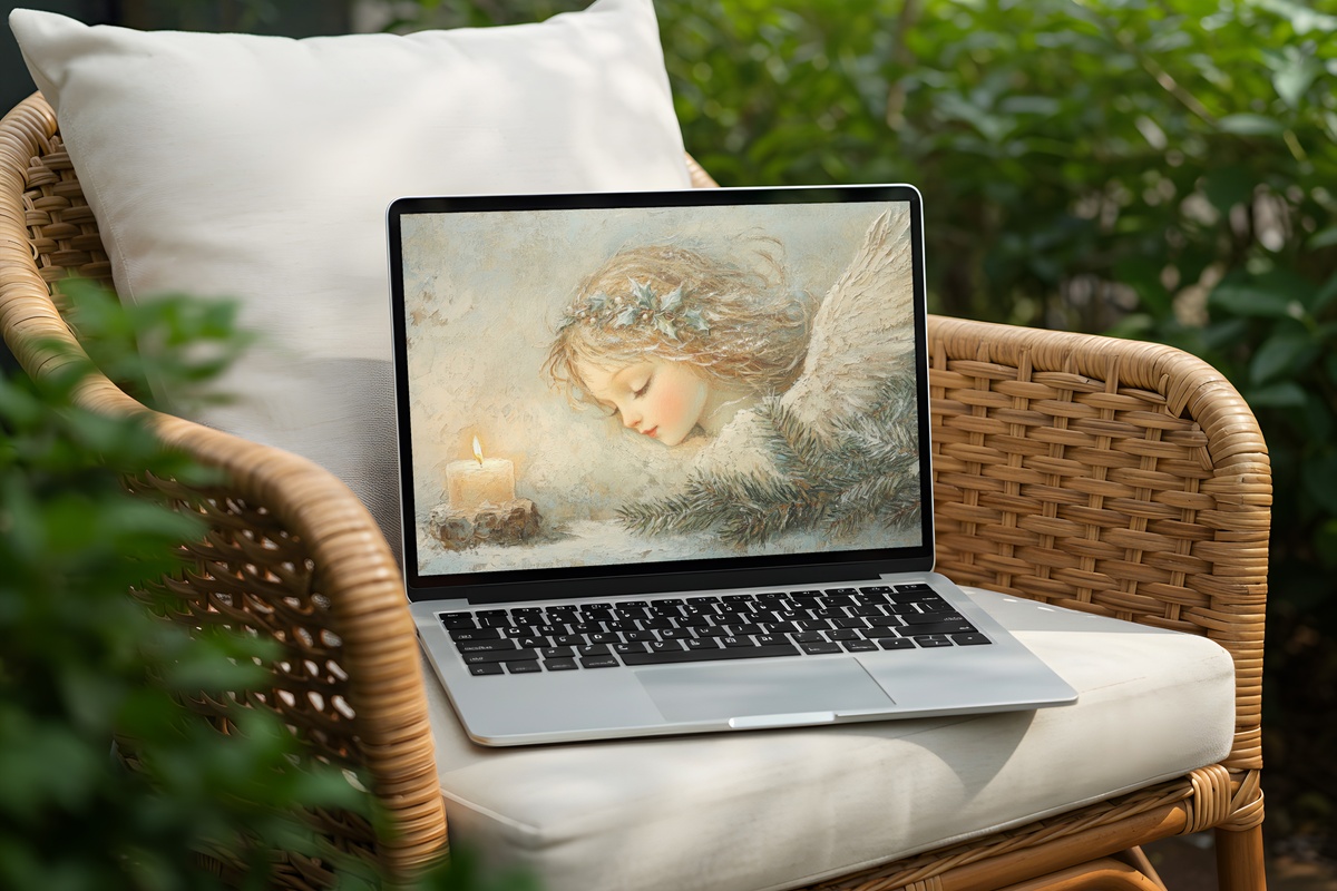 Winter Glow Angel Christmas Desktop Wallpaper