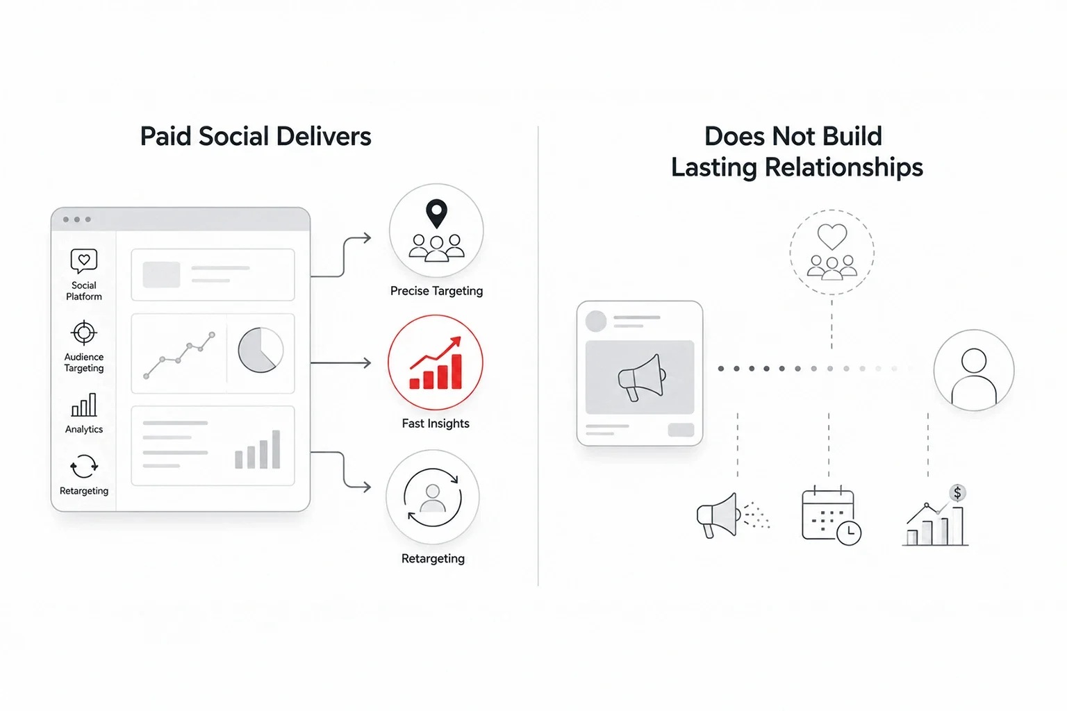 What Paid Social delivers versus what it does not deliver
