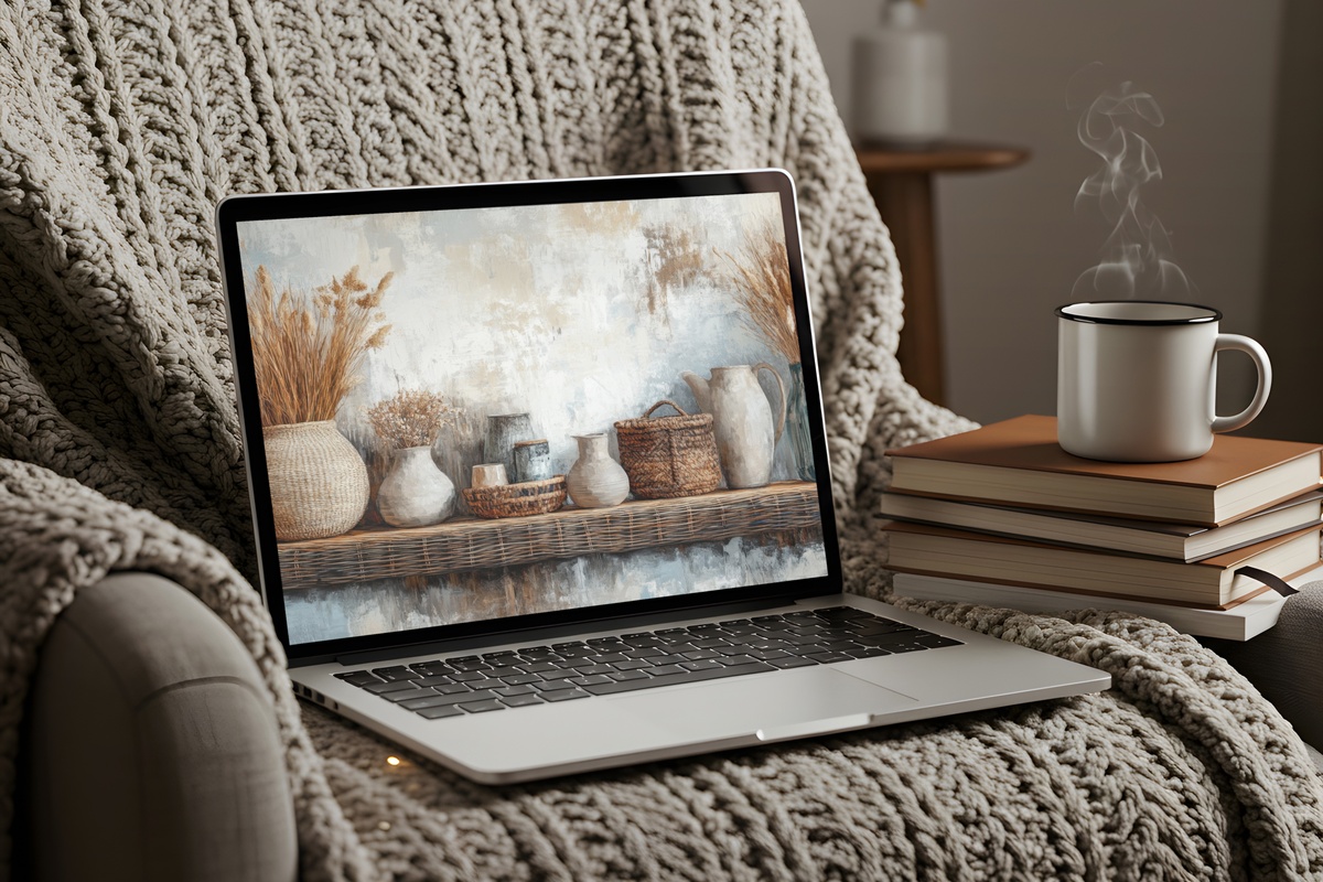 Rustic Rattan Harmony Boho Desktop Wallpaper