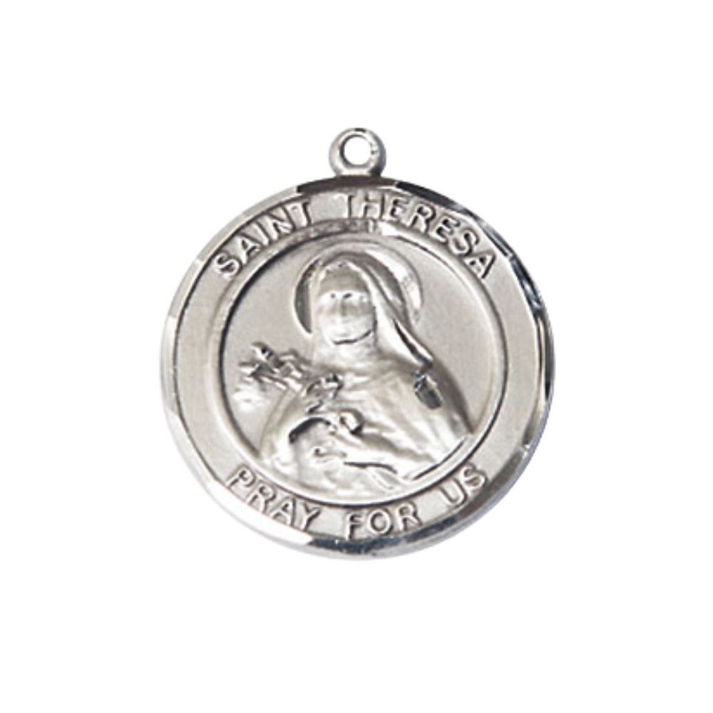 Medium Sterling Silver Saint Theresa Medal Pendant 24" Endless Chain Necklace detailed image 2