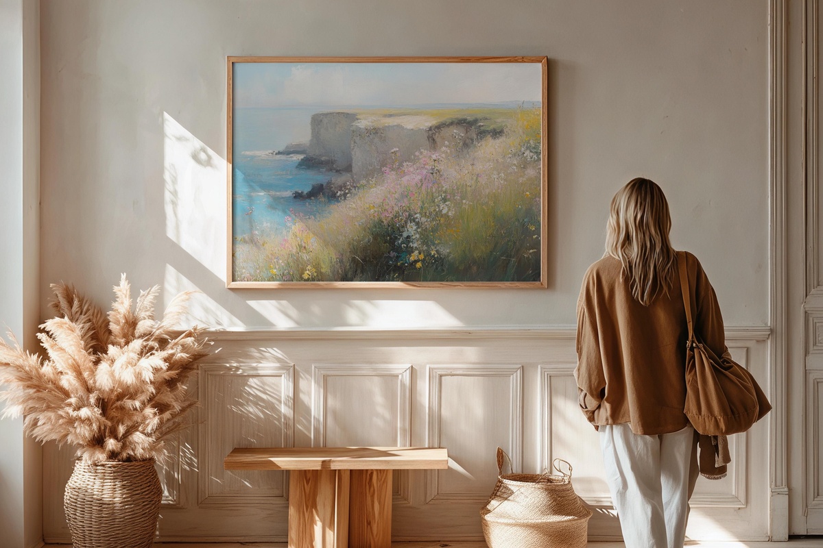 Glimmers of Coastal Grace Printable Wall Art - impressionist coastal cliffs and wildflowers