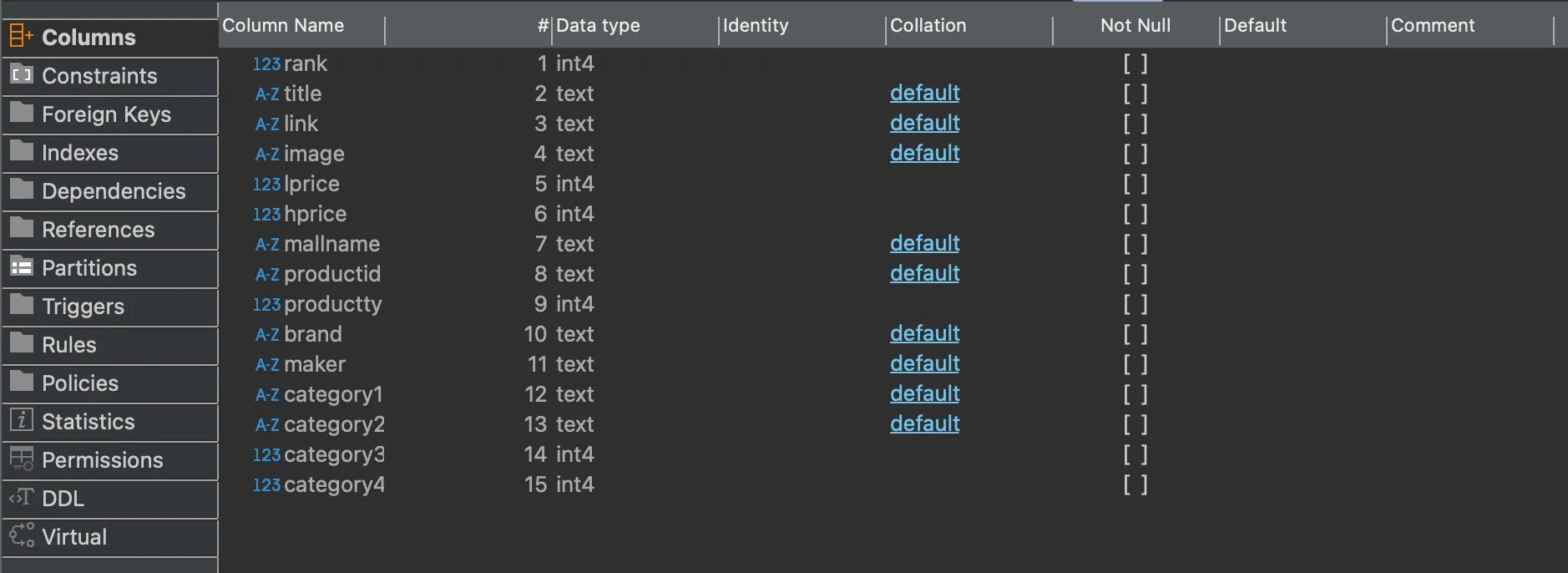 search2 > Properties > Columns
