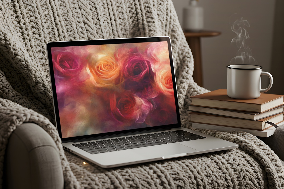 Expressive Rose Brushwork Floral Desktop Wallpaper