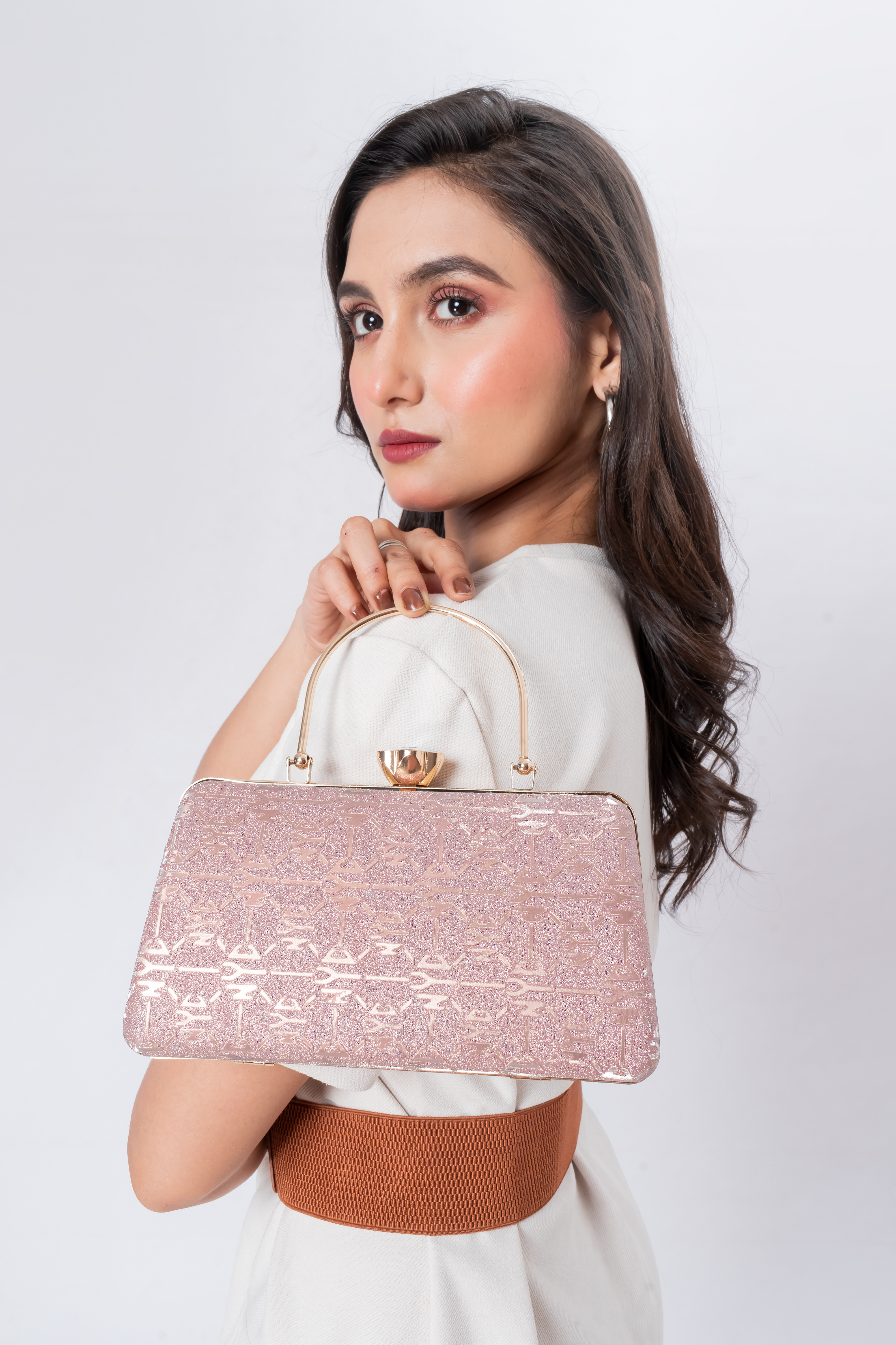 Zeenin Women’s Party Clutch Handbag with Metal Handle & Chain Strap | Elegant Evening Purse
