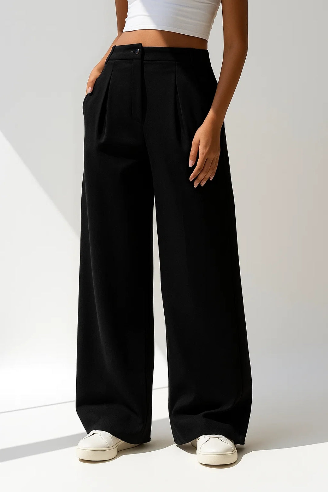 Lavisa - Women's High Rise Pleated Palazzo Pants - Wide Leg Elegant Trousers