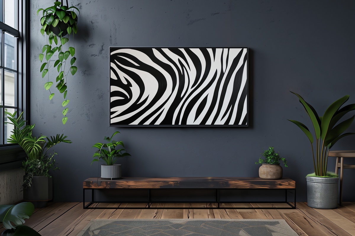 Zebra Stripe Symphony Black and White Frame TV Art