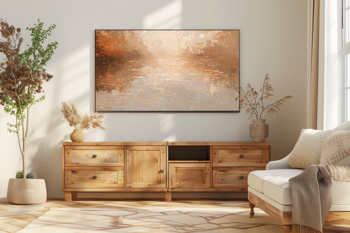 Autumn Lake's Mirror Calm - Vintage Frame TV Art with impressionist reflective lake scene