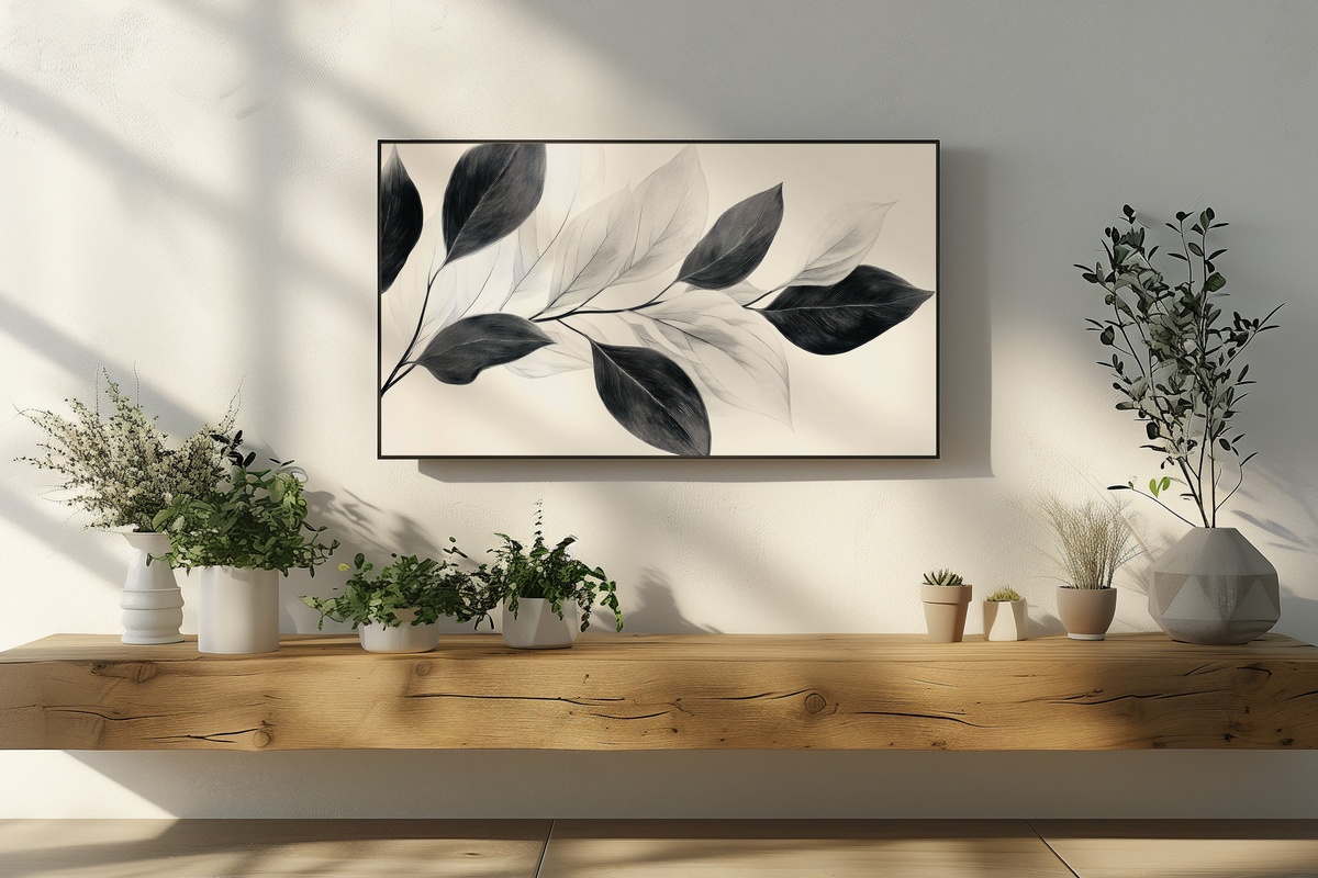 Nature's Graceful Trace Neutral Frame TV Art