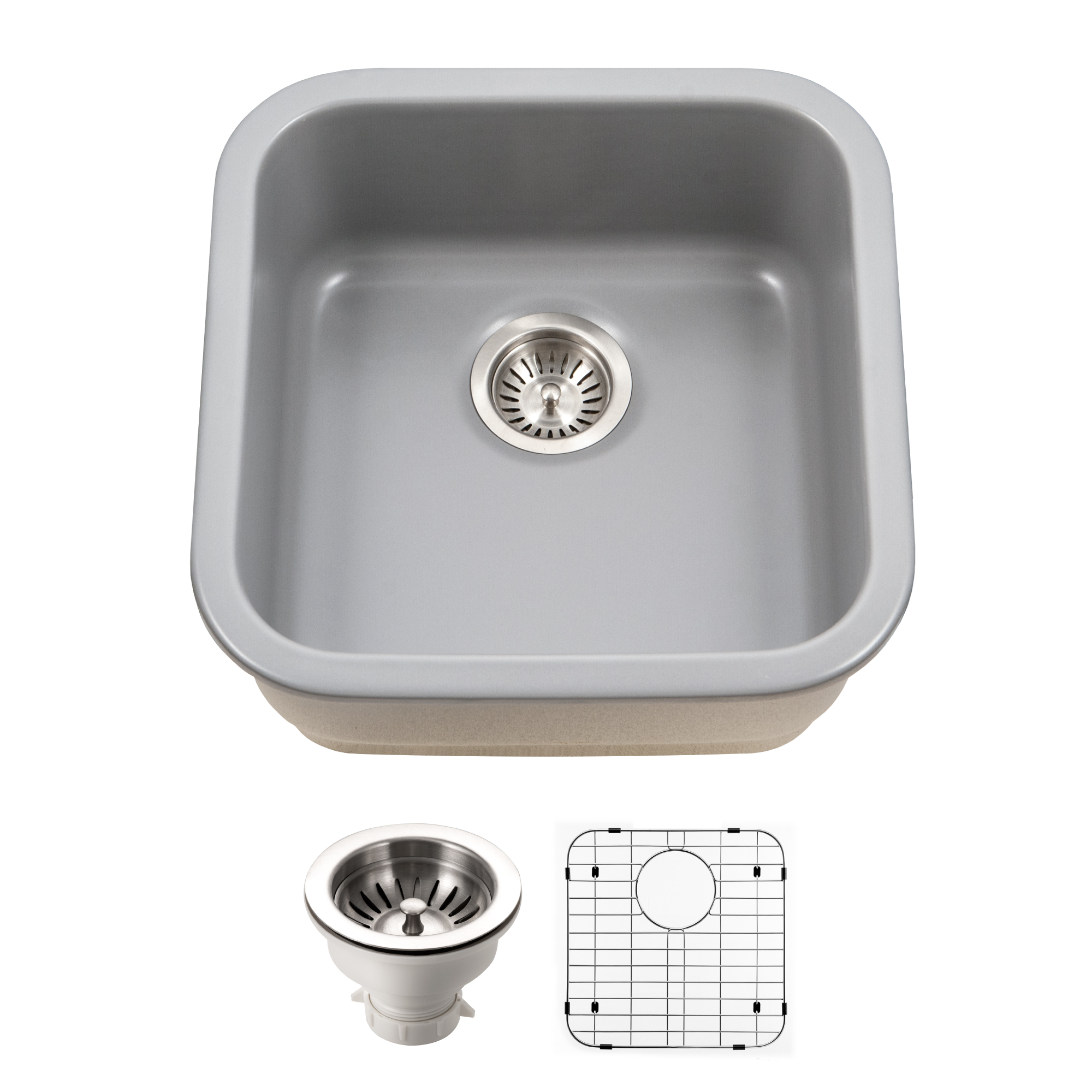 Houzer 19" Fireclay Undermount Bar Sink, Grey, Platus Series, PTB-1919 GR