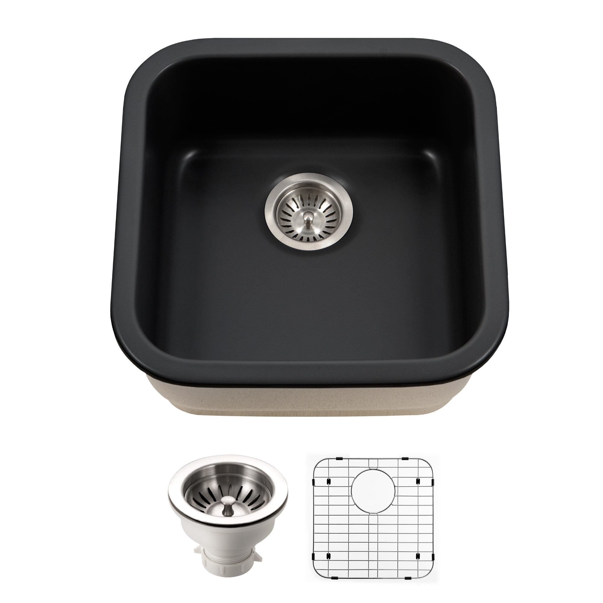 Houzer 19" Fireclay Undermount Bar Sink, Black, Platus Series, PTB-1919 BL