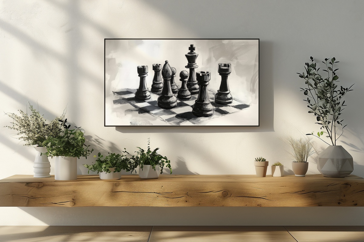 Chess Piece Elegance Black and White Frame TV Art
