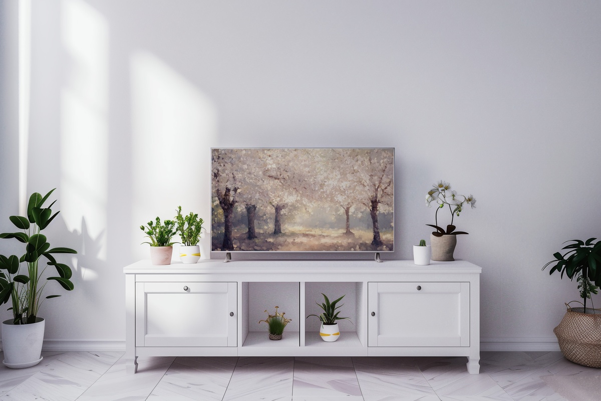Cherry Blossoms Gentle Glow Summer Frame TV Art — pink blossoms in warm sunlight