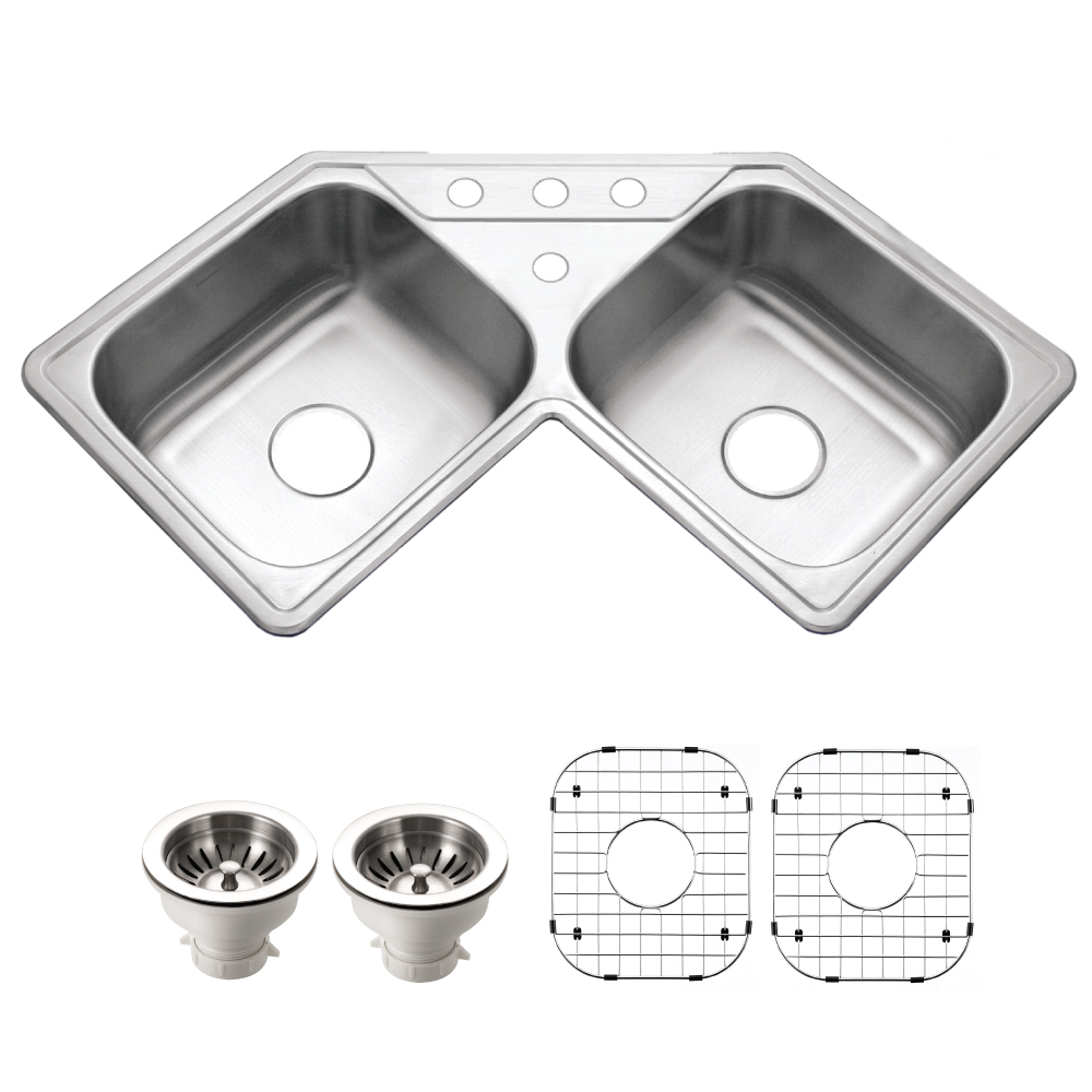 Houzer 32" Stainless Steel Topmount Legend Corner Bowl Kitchen Sink, 20 Gauge, LCR-3221-1