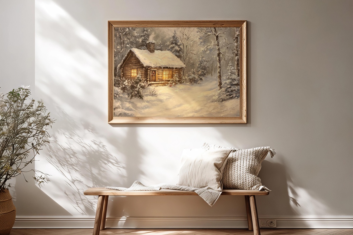 Serene Snowy Cabin Christmas Printable Wall Art