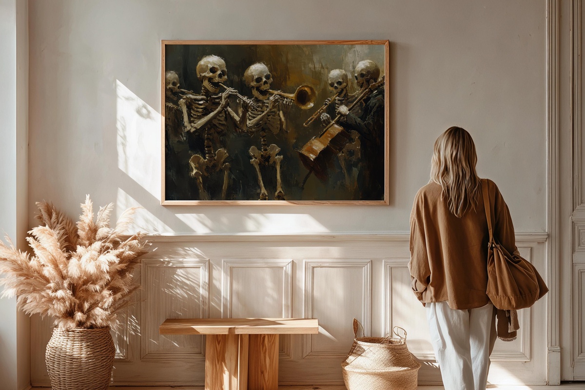 Skeleton Symphony Whimsy Halloween Printable Wall Art