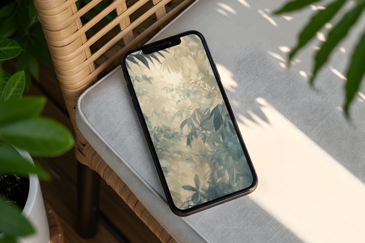 Canopy Symphony of Greens Vintage iPhone Wallpaper with layered forest canopy in mossy greens