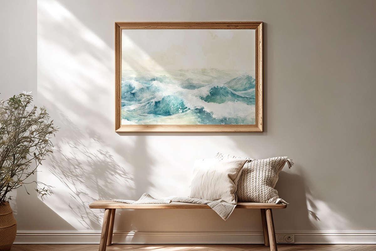 Ethereal Summer Surf summer printable wall art with abstract watercolor ocean waves
