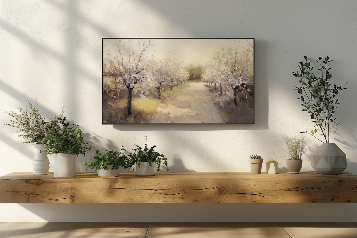 Orchard in Spring's Brush Vintage Frame TV Art