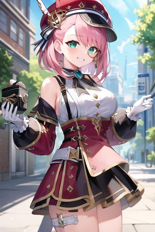 シャルロット by Kite with Charlotte (Genshin Impact), Genshin Impact, Charlotte, Peach hair & green eyes, captivating breasts