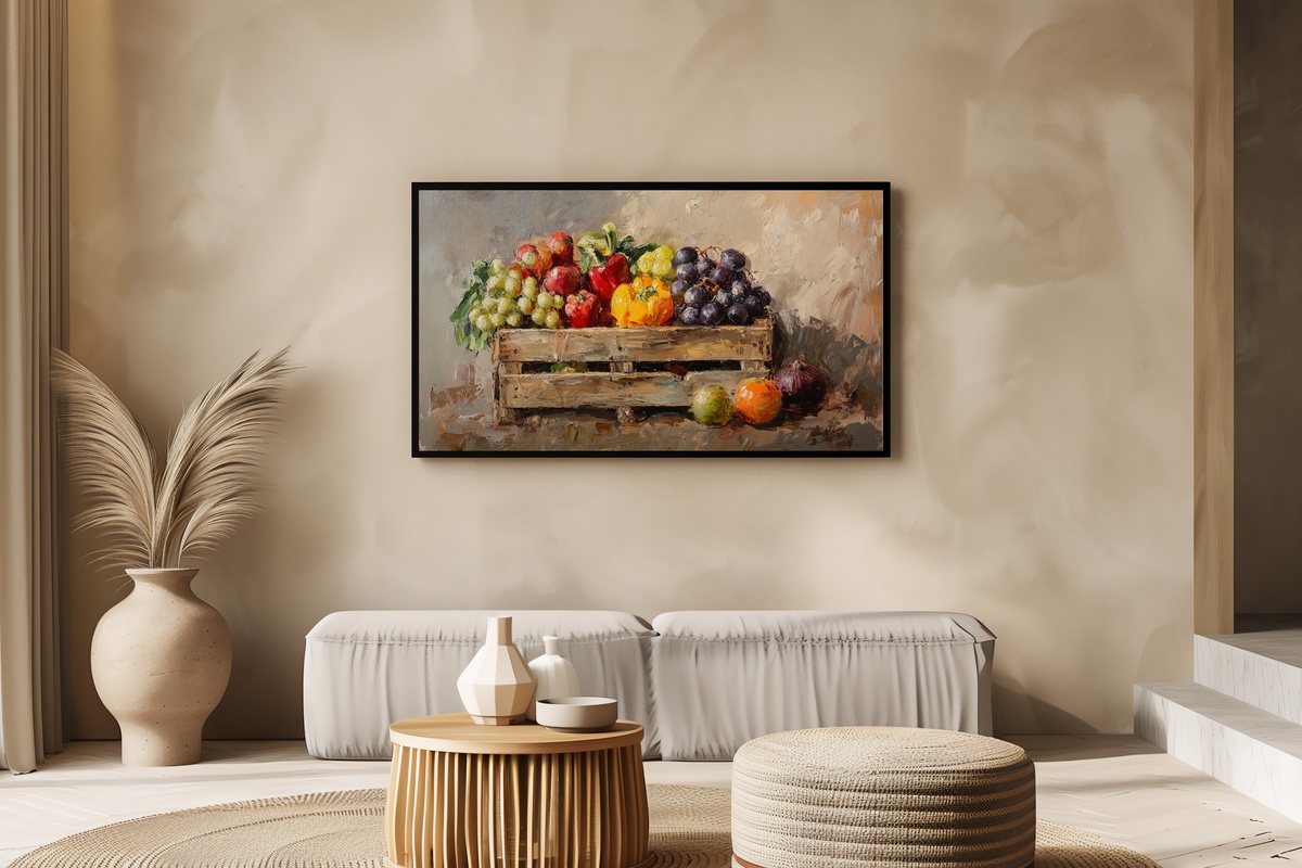 Abundant Harvest Crate Charm Farmhouse Frame TV Art
