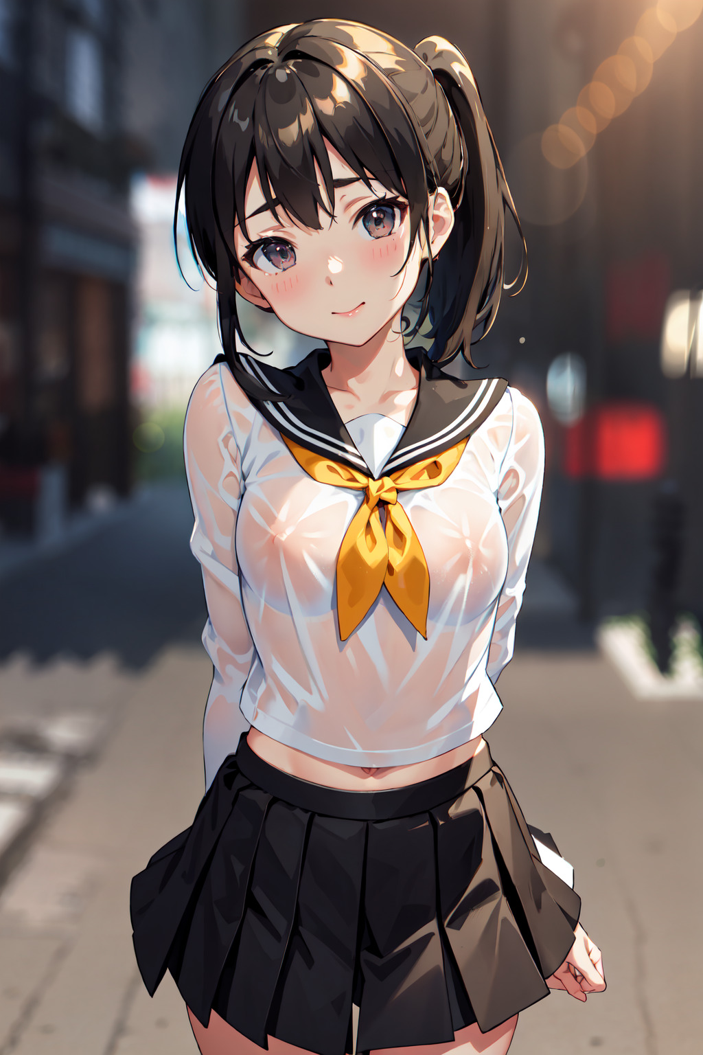 汗だく胸透け セーラー服少女 02 by ぷろでこ ProDeco with high school girl, sheer, breasts