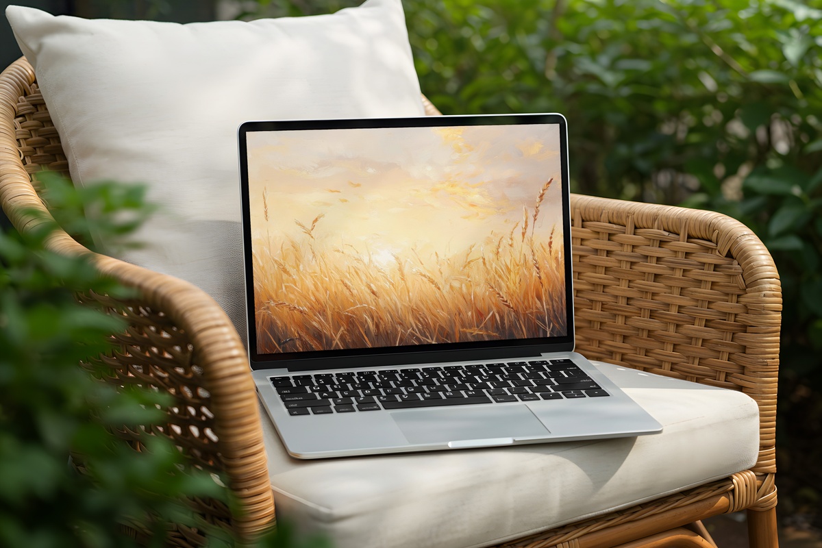Sunset Gold Harvest Vintage Desktop Wallpaper - impressionist golden wheatfield at sunset in warm amber and ochre