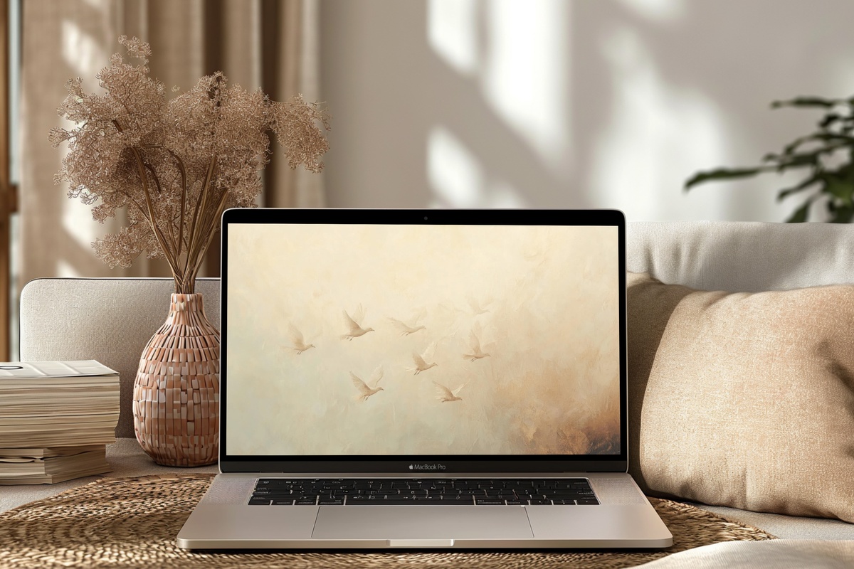 Birds in Twilight Hues Vintage Desktop Wallpaper