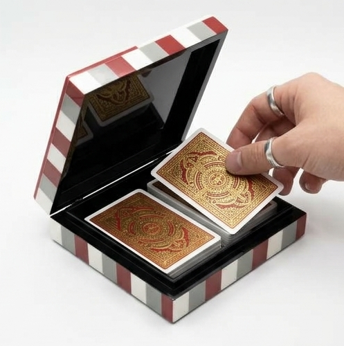 Modern Geometric Decorative Playing card Box – Red & Ivory Striped Lid Case