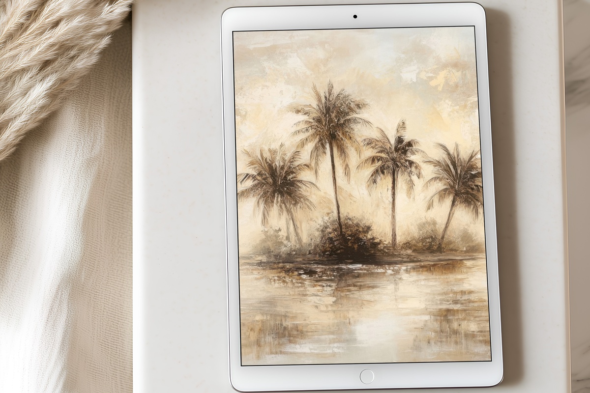 Island Blissful Harmony vintage iPad wallpaper in soft pastel coastal tones