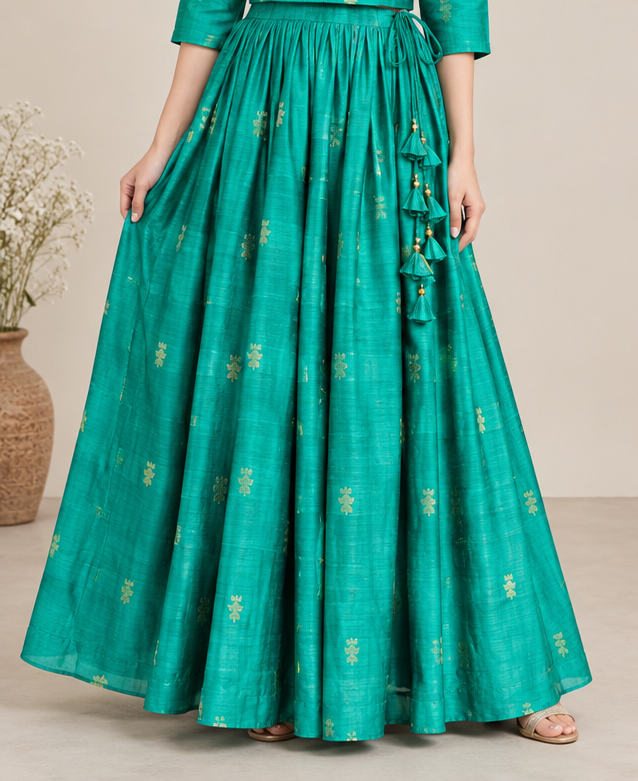 Cotton silk gathered party wear skirt