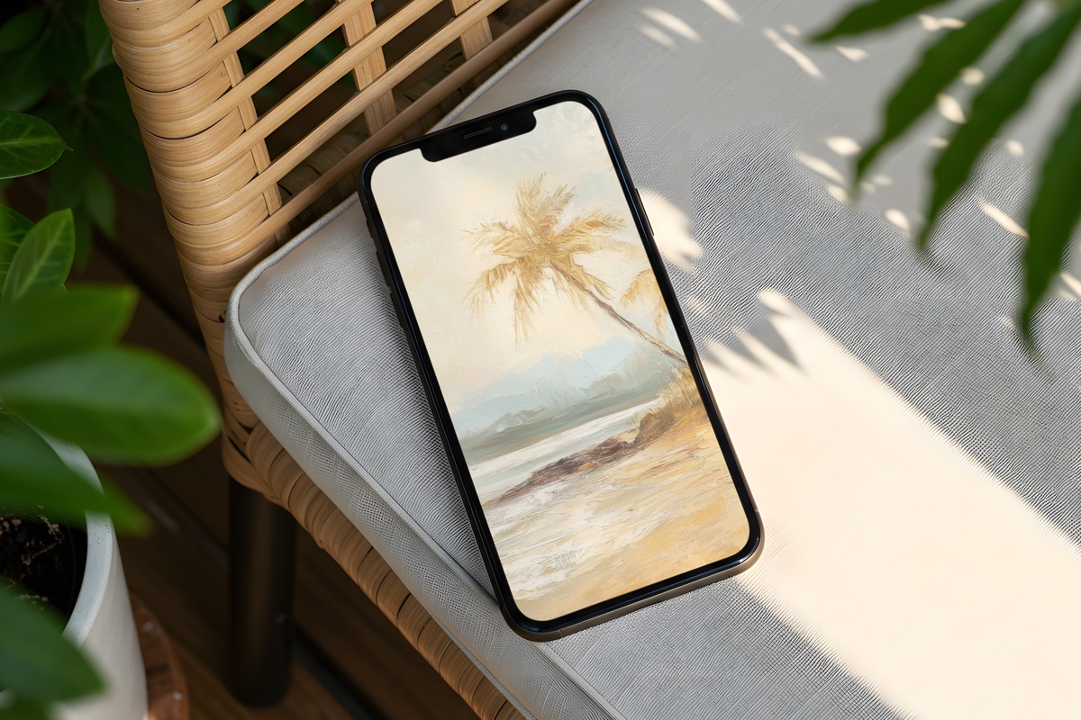 Tropical Coastline Elegance coastal iPhone wallpaper with soft blue-green tones