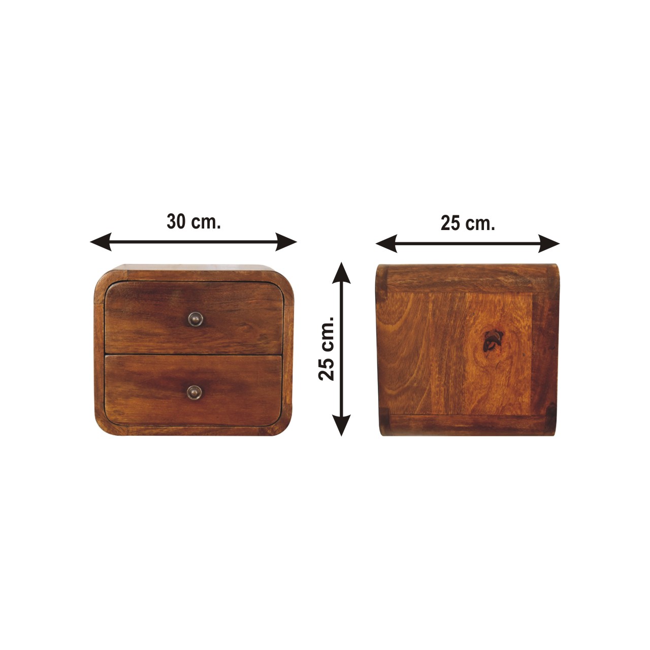 Size chart for Mini Curved Chestnut Wall Mounted Bedside Unit
