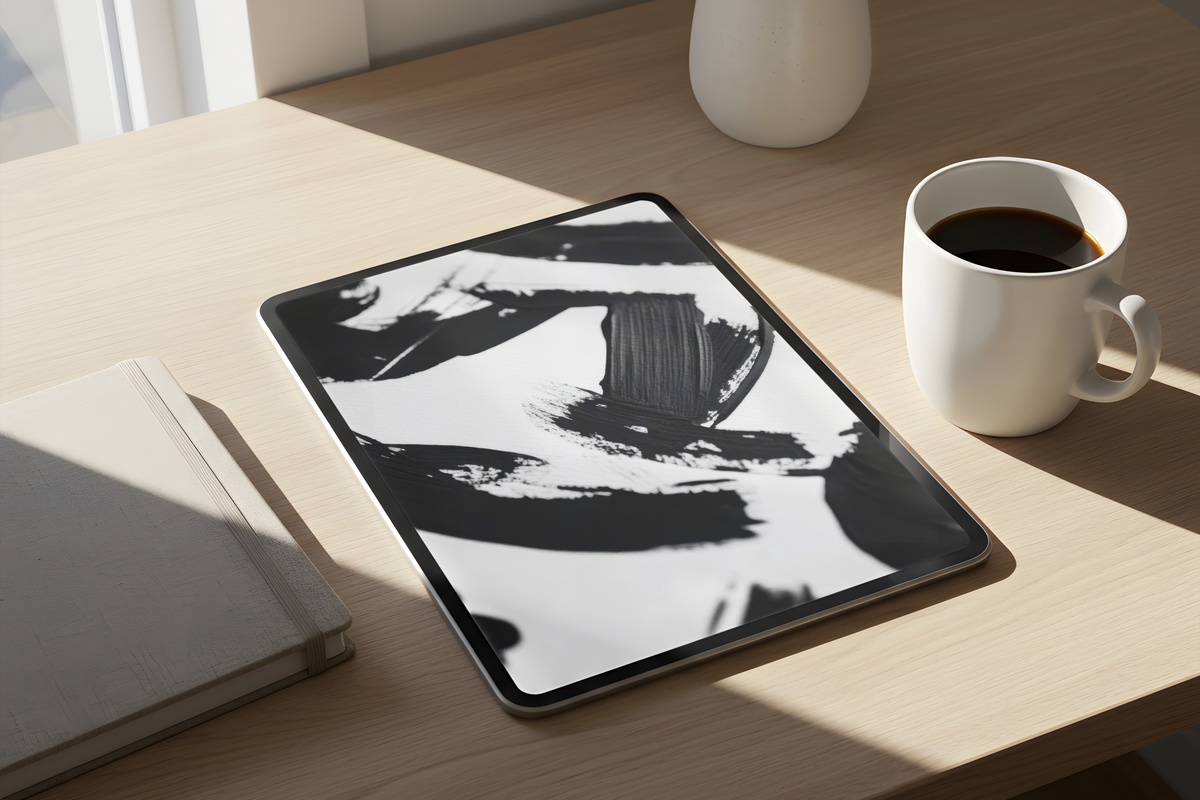 Black Ink Letter Elegance black and white iPad wallpaper
