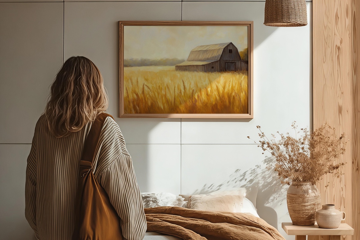 Wheatfield Barn in Golden Light Farmhouse Printable Wall Art