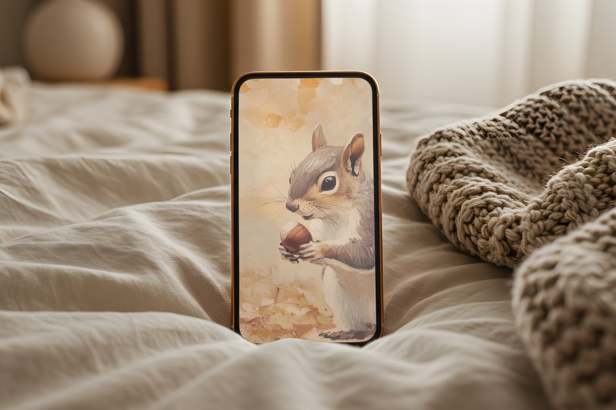 Acorn Gathering Squirrel Fall iPhone Wallpaper