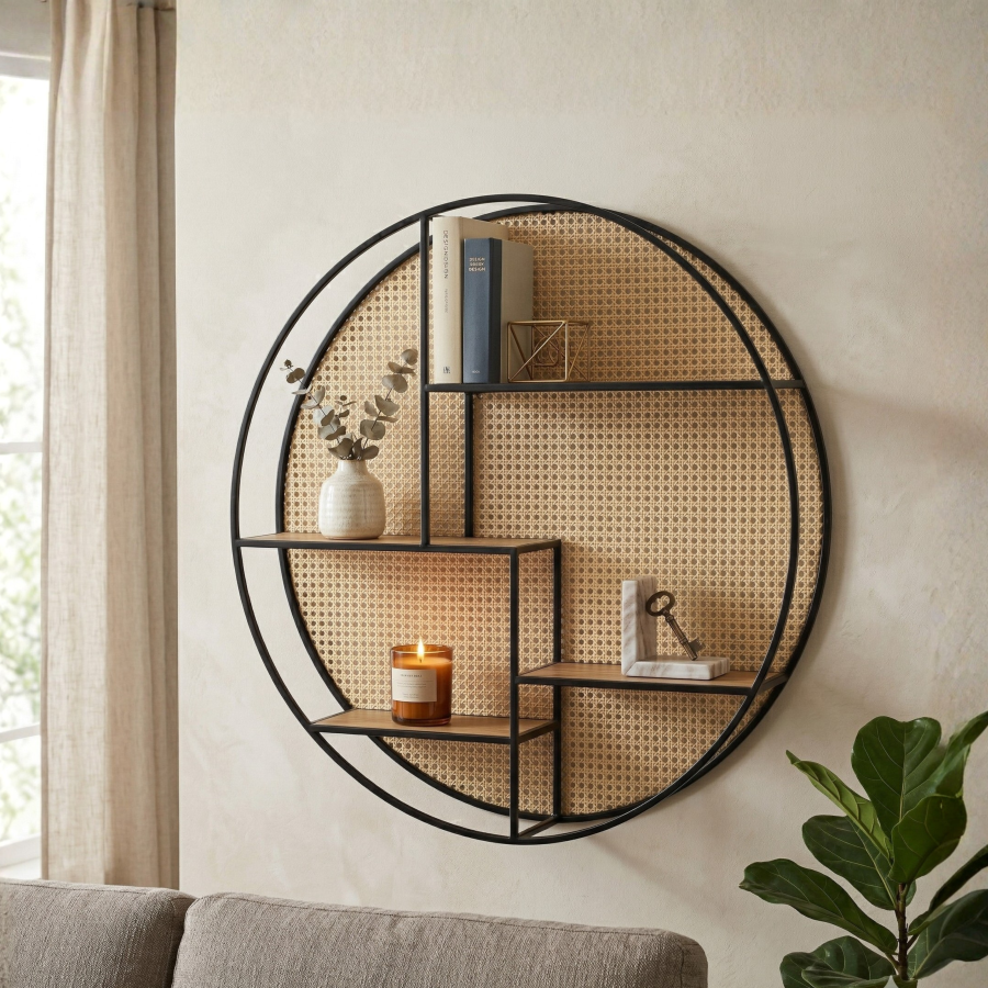 Repisa flotante hierro forjado/madera, 80x15cm