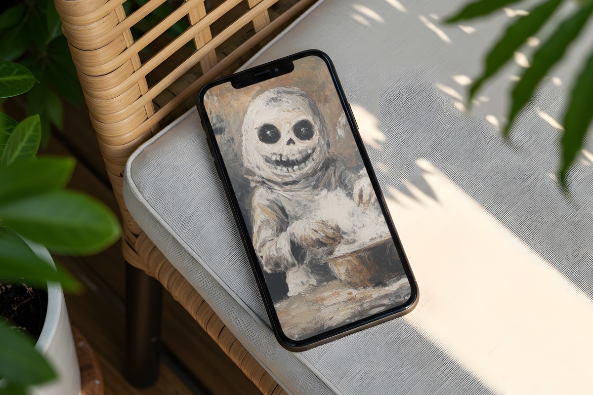 Cozy Mummies Baking Delight Halloween iPhone Wallpaper