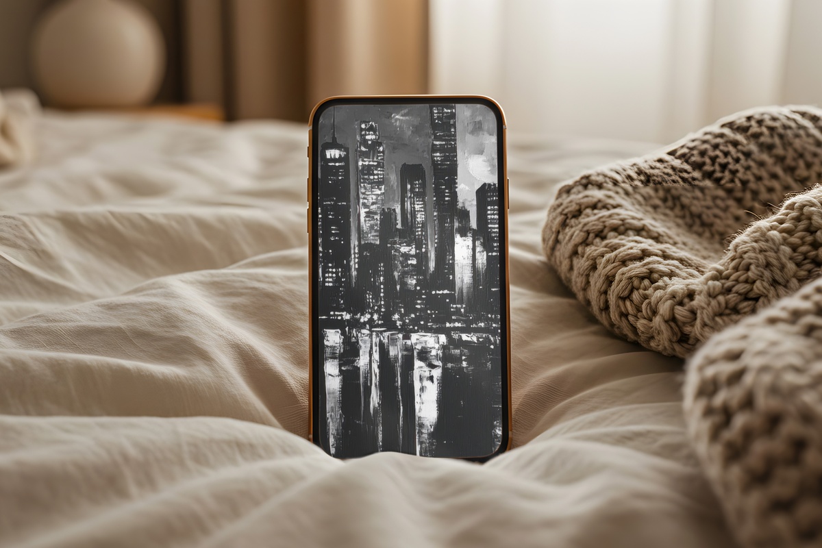 Vibrant City Night Pulse black and white iPhone wallpaper with energetic urban light trails