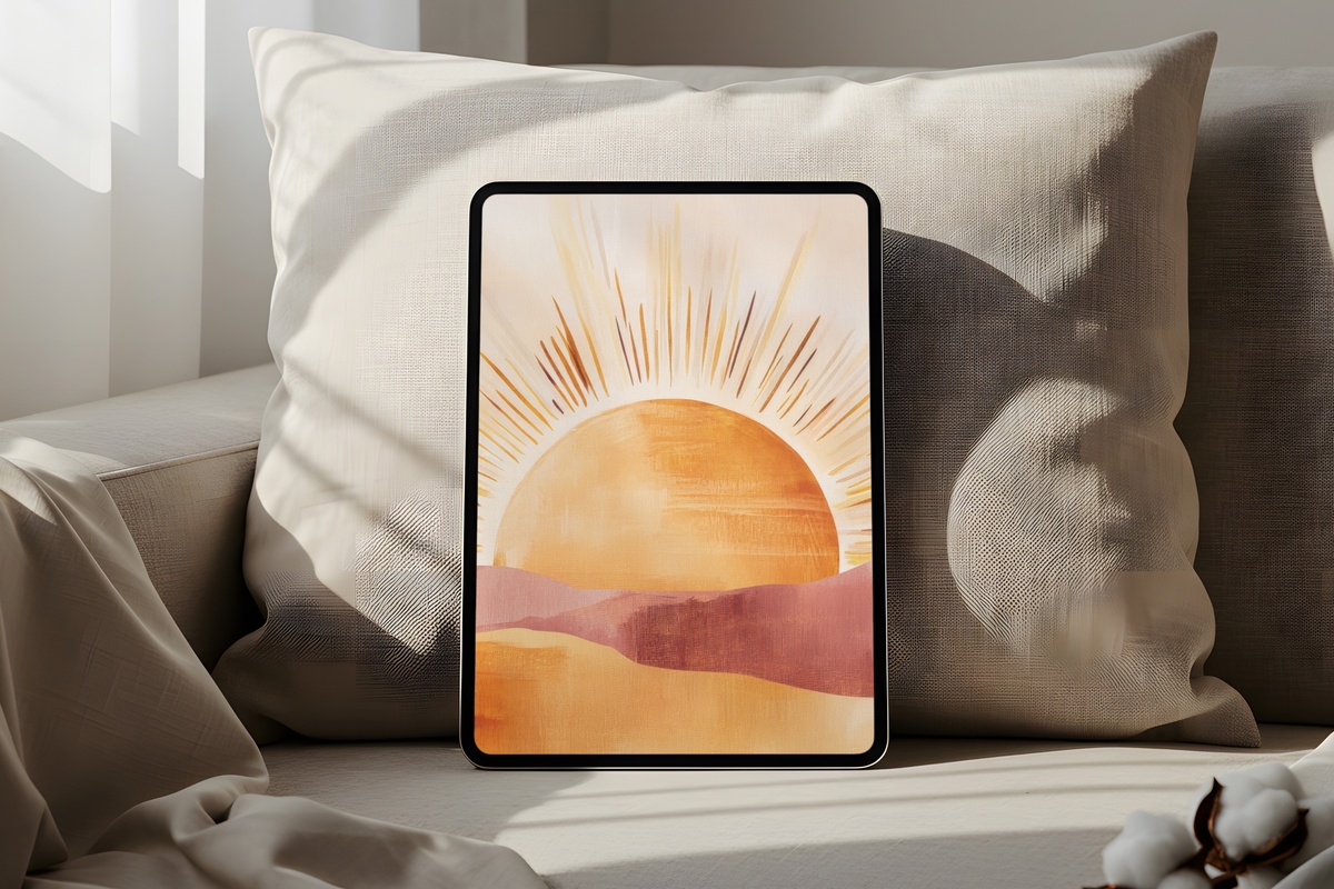 Boho Sunburst Harmony iPad Wallpaper in warm terracotta and gold tones