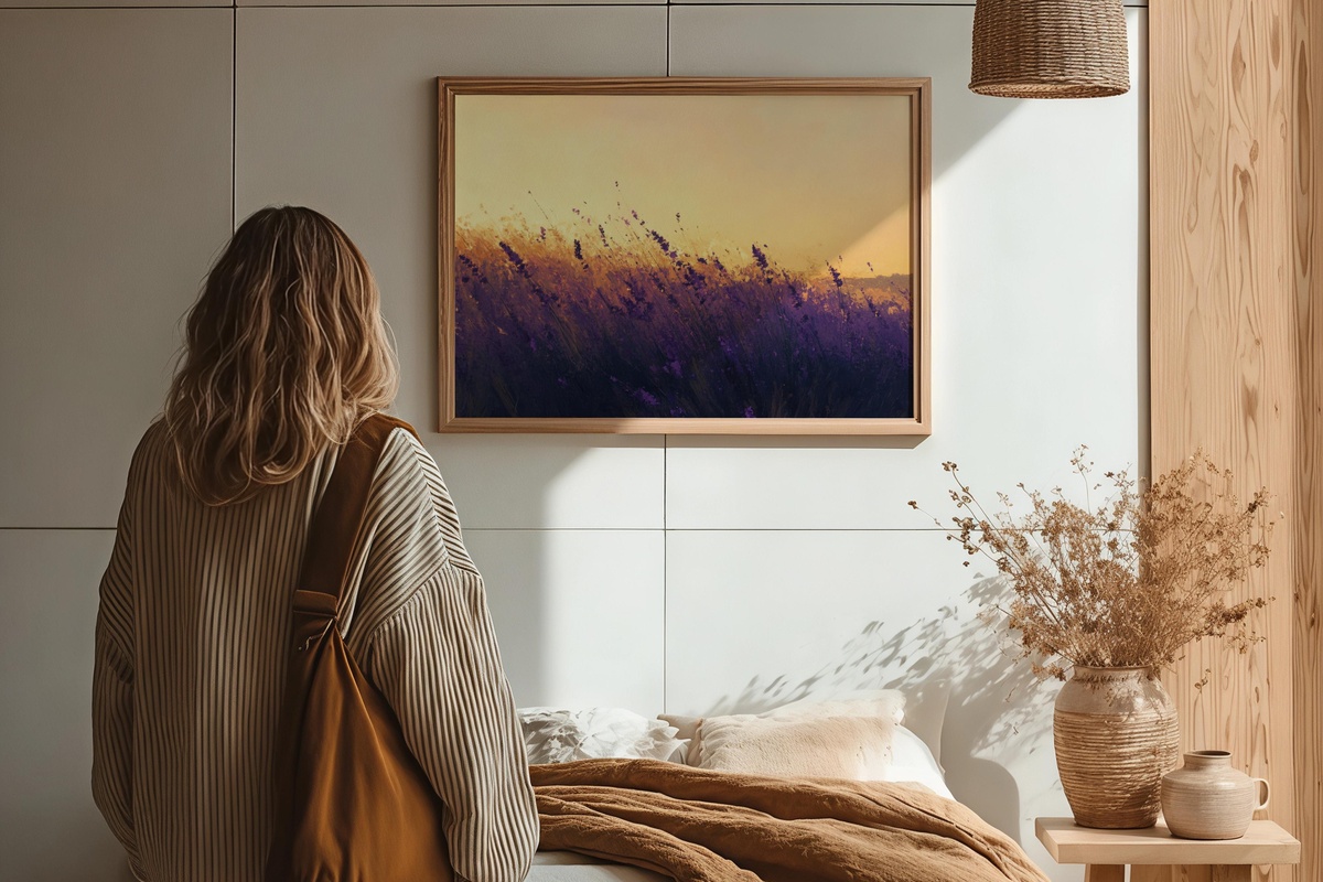 Golden Lavender Landscape Summer Printable Wall Art — lavender field at golden hour
