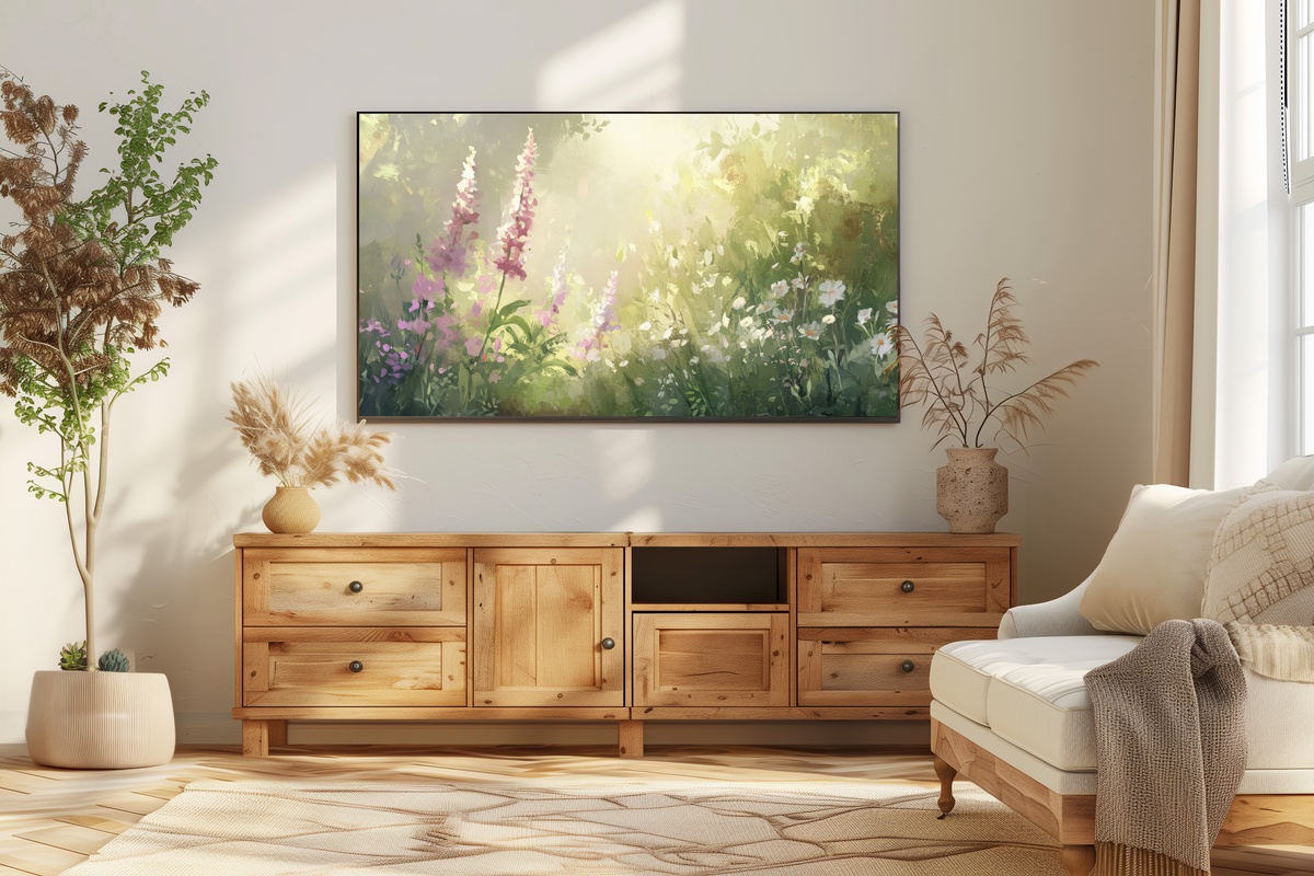 Wildflower Sunlit Harmony Frame TV Art — impressionist wildflowers in warm golden sunlight