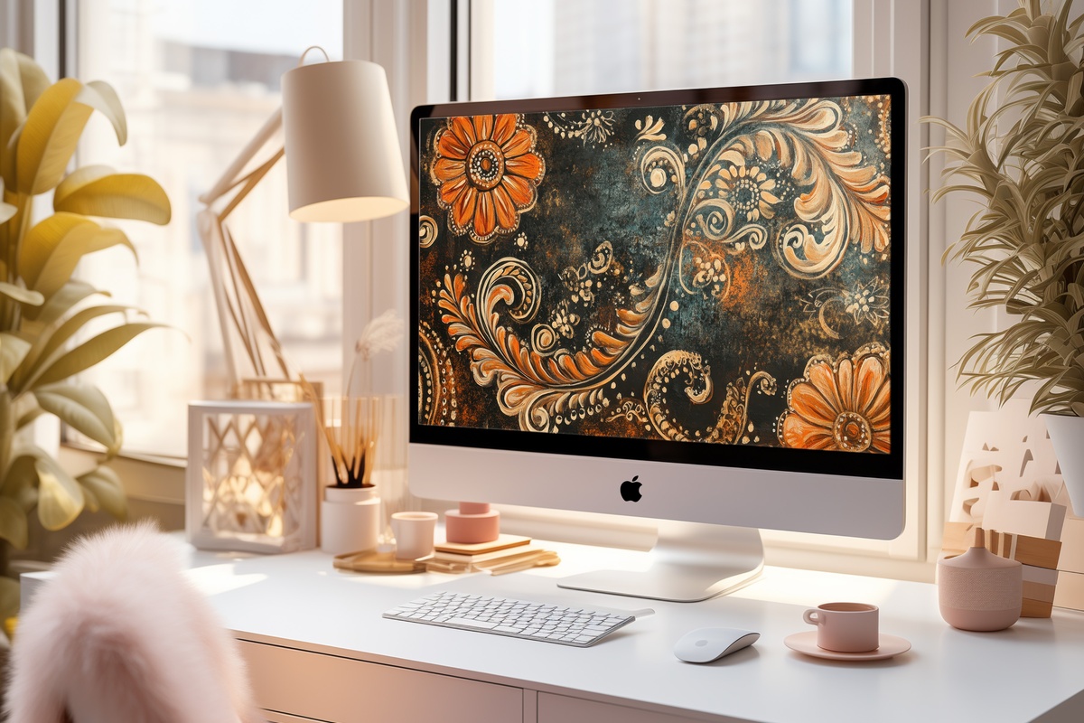 Henna Patterns Dreamscape Desktop Wallpaper featuring bohemian henna patterns
