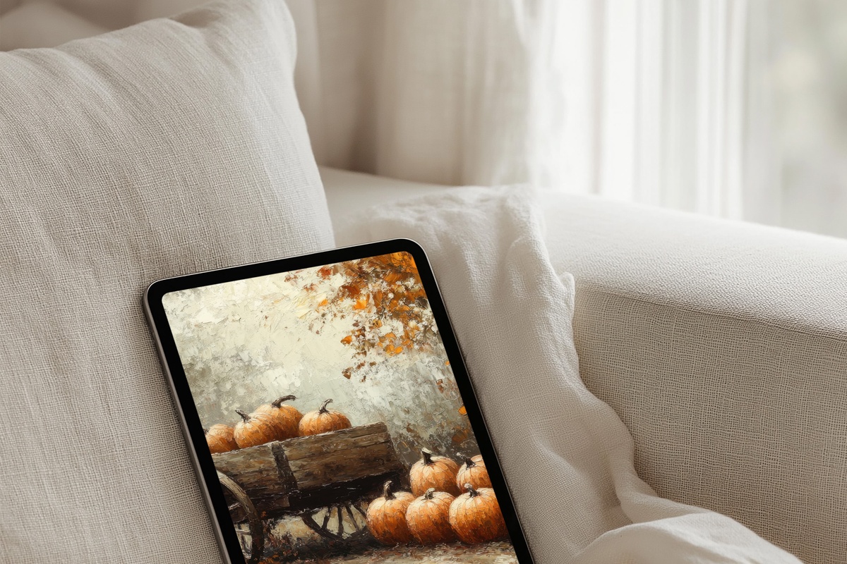 Pumpkin Cart Harvest Harmony iPad Wallpaper