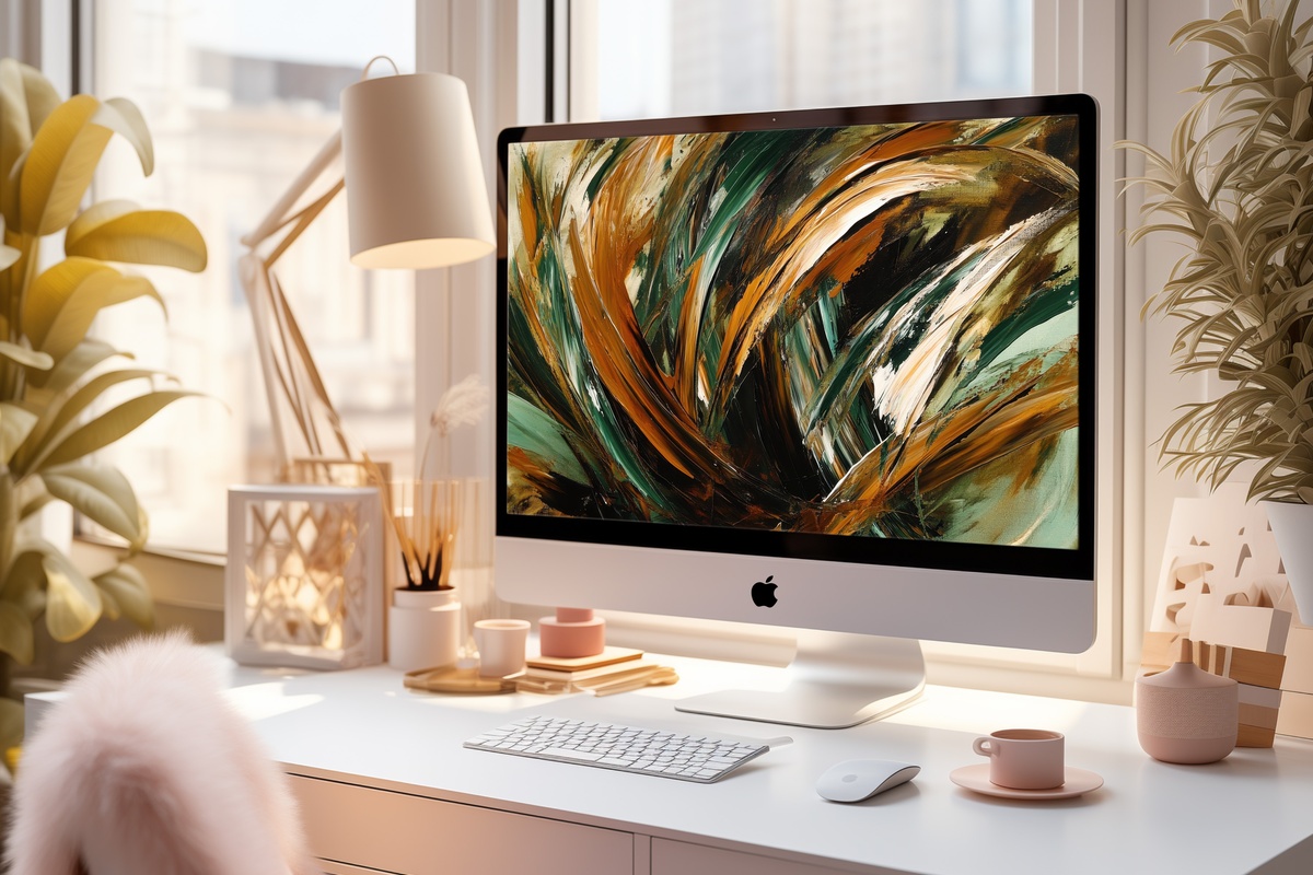 Earthy Horizon Whispers Abstract Desktop Wallpaper — layered earthy landscape strokes in terracotta and sand