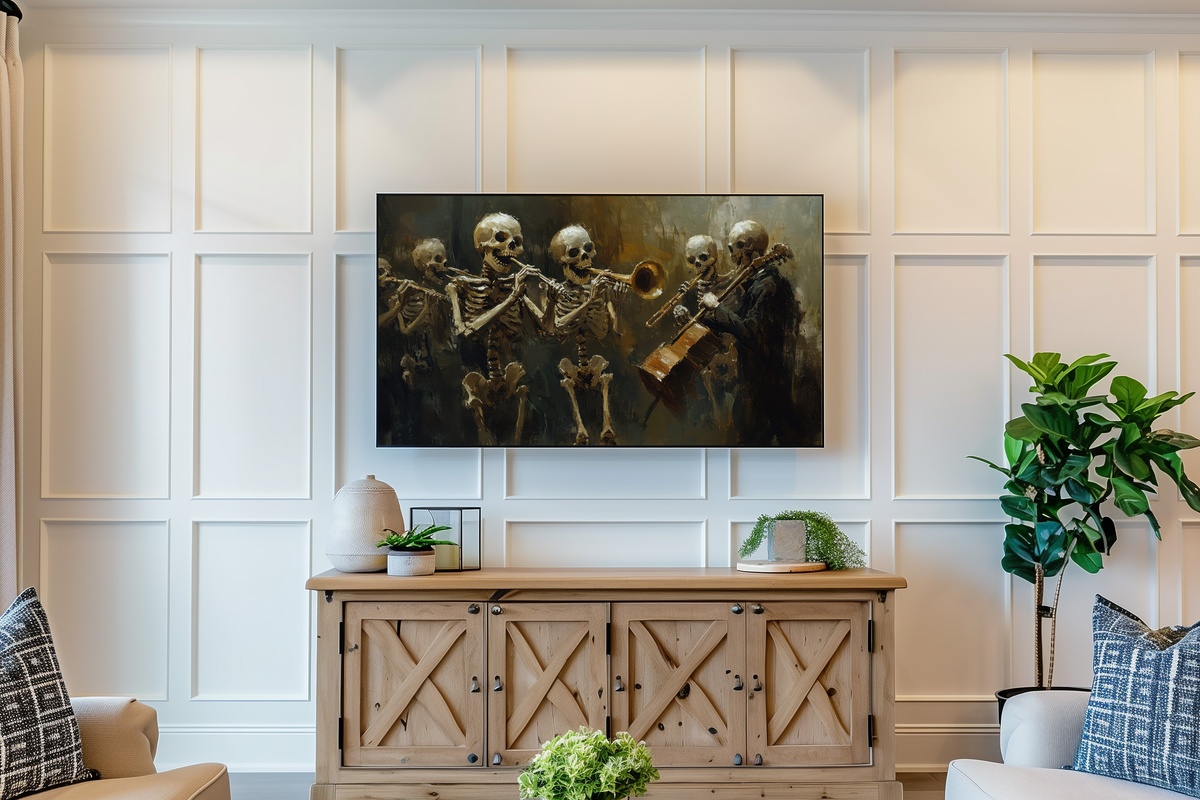 Skeleton Symphony Whimsy Halloween Frame TV Art