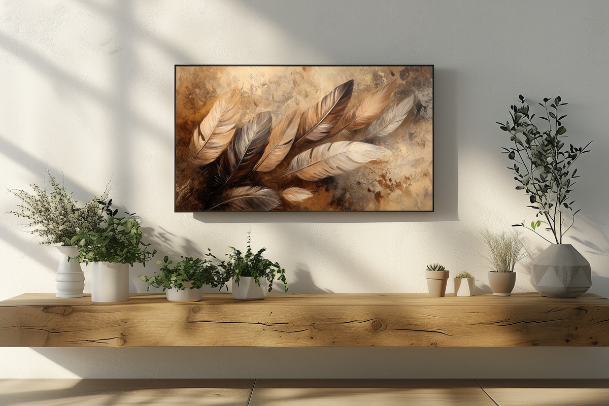 Earthy Feather Elegance Boho Frame TV Art