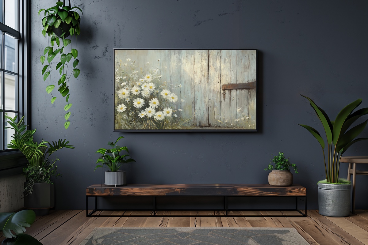 Daisy-Brightened Barn Entry Farmhouse Frame TV Art