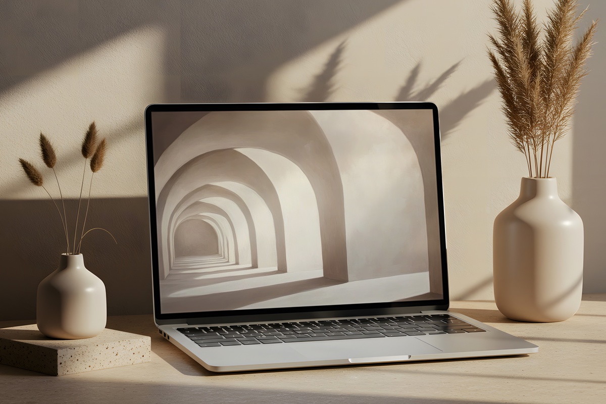 Arching Shadows Dance Elegance Neutral Desktop Wallpaper