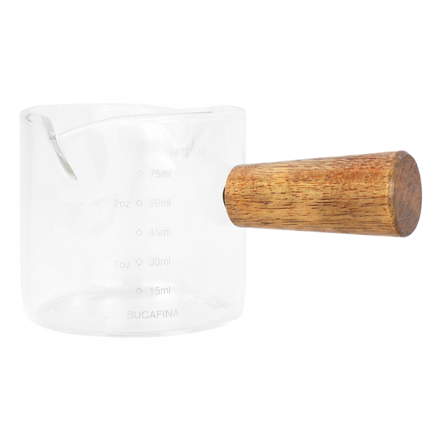 Taza medidora 75ml, borosilicato/madera